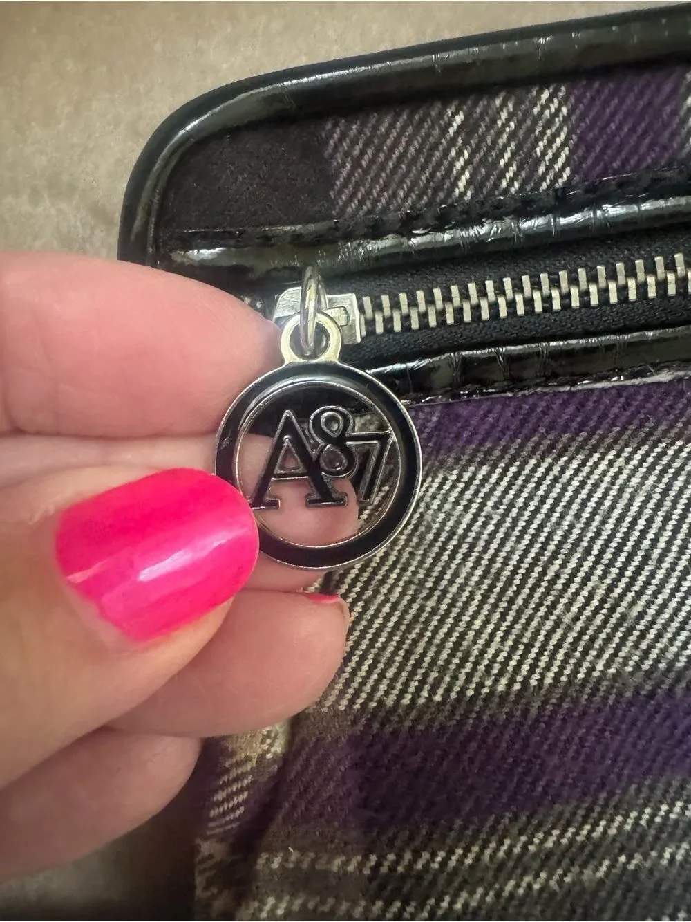Y2K Aeropostale 87 Purple Plaid Flannel Small Card Case Wallet Keychain